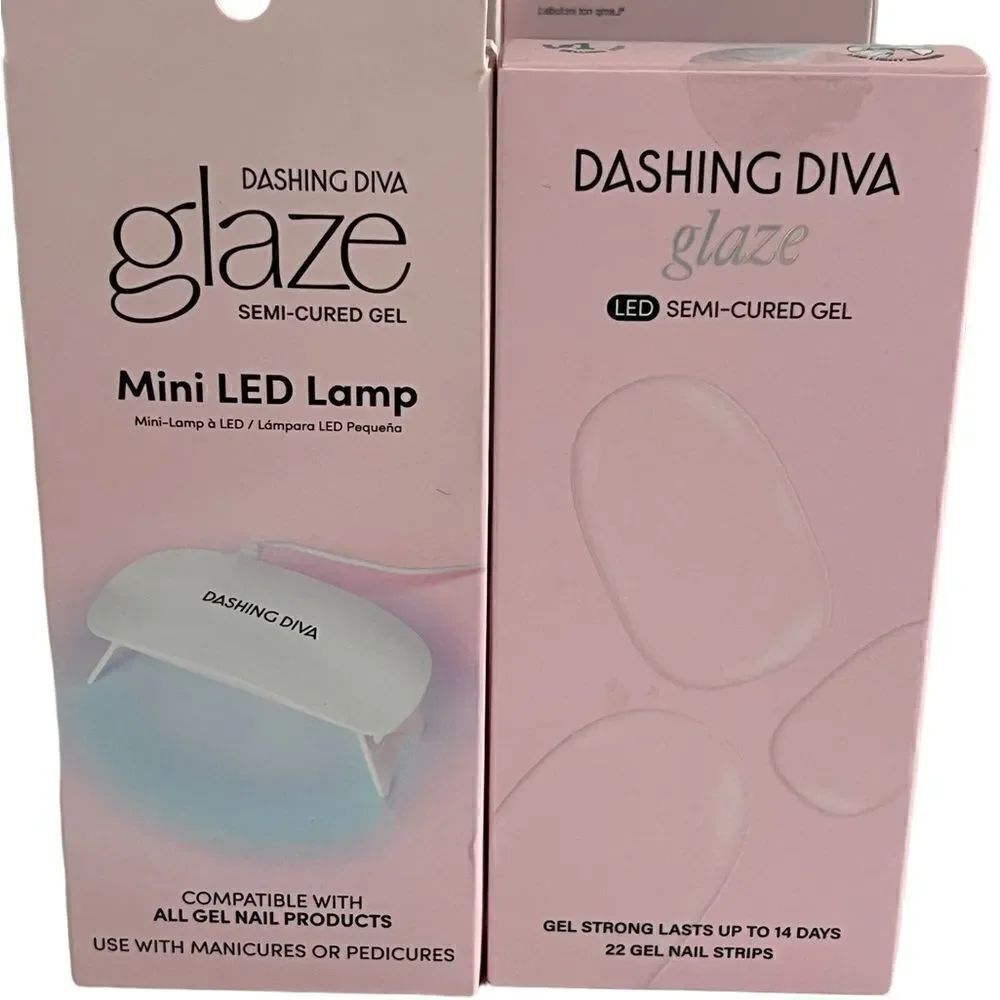 Dashing Diva Glaze Mini LED Lamp + Glaze LED Semi-Cured Gel 22 Strips Kit, New